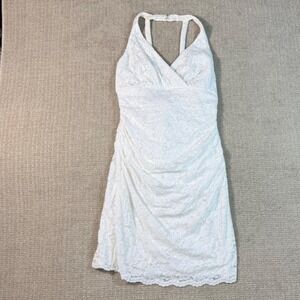 DB Studio White Lace Halter Dress Size L Ruched Bridal Shower Wedding Resort